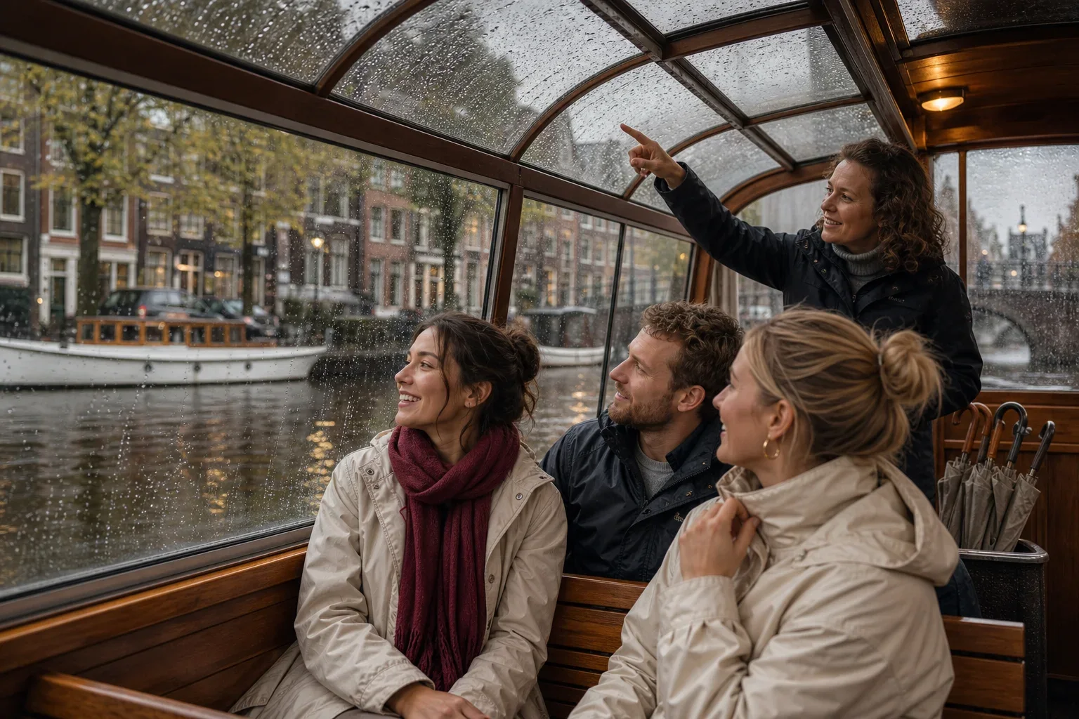 Amsterdam canal tour in rain